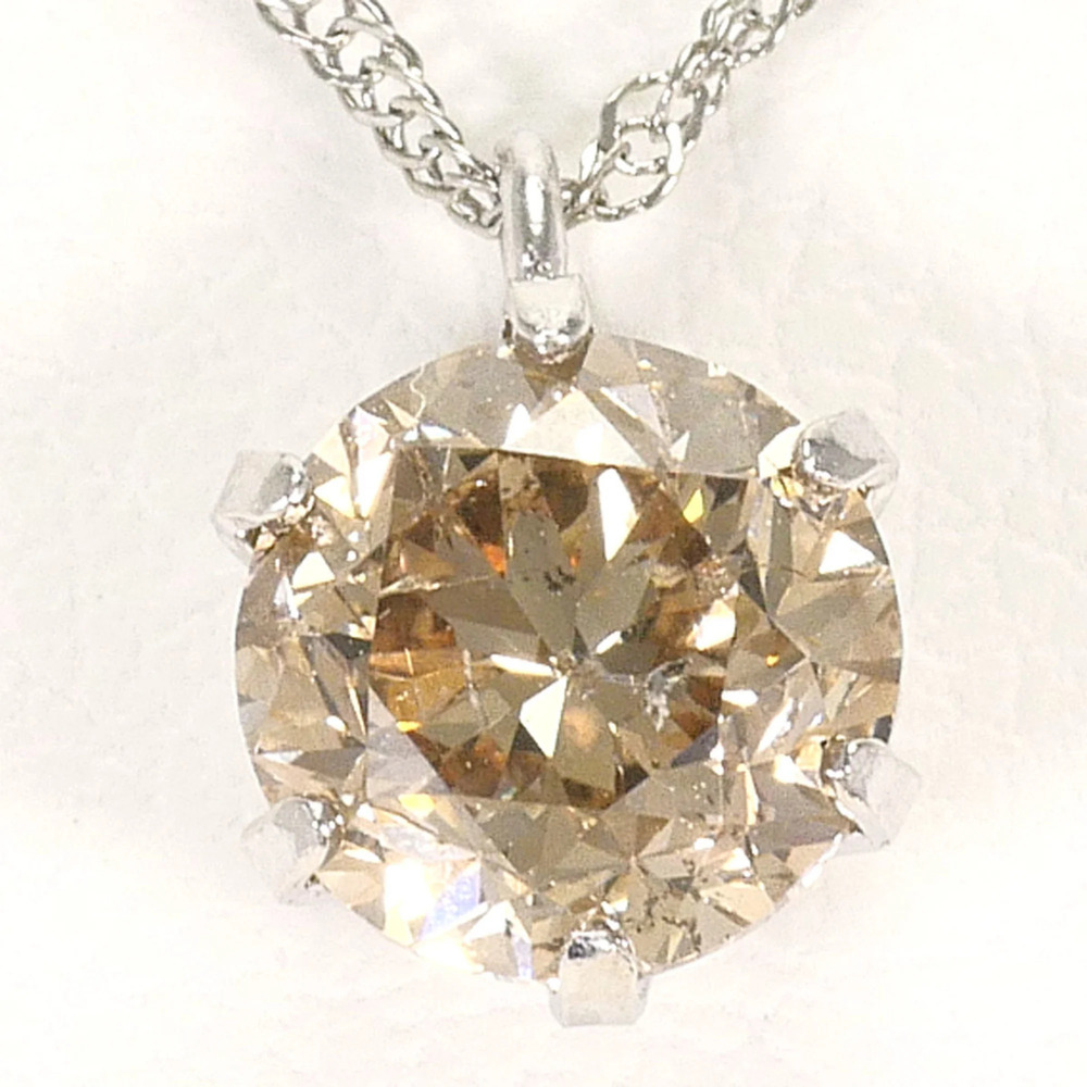 PT999 Platinum PT850 Necklace with Brown Diamond 0.60ct, Total Weight 1.1g, 4...